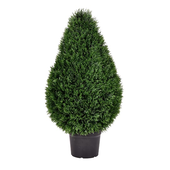 Vickerman 36"Hx20"D Cedar Tteardrop Shaped Bush ina Black Planters Pot UV Resistant, One Size, Green
